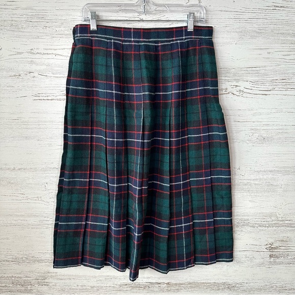 VINTAGE 80s Plaid Pleated Wool Midi Skirts Lot of TWO Academia Made in USA - Picture 5 of 15